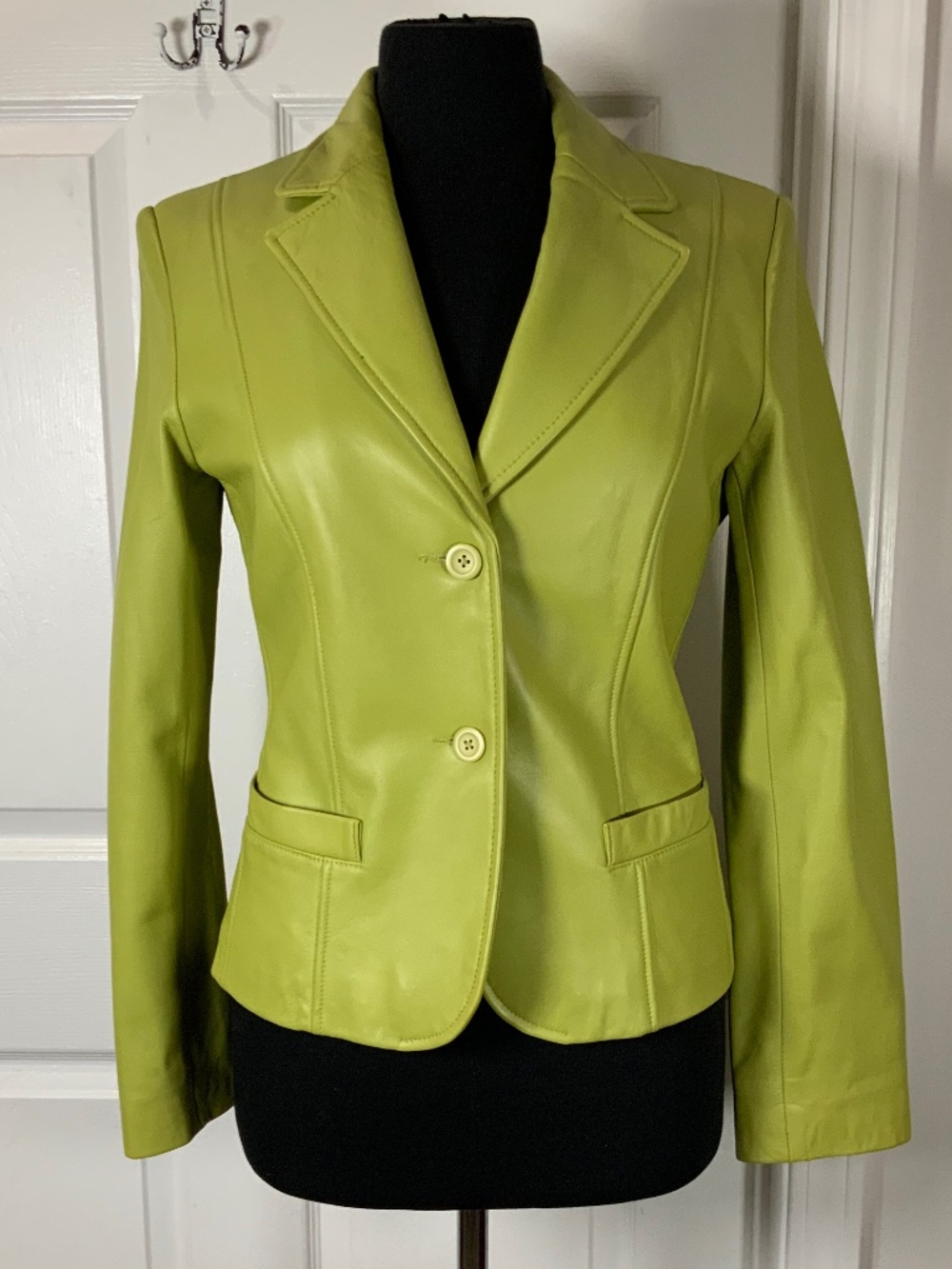 Y2K Green Genuine Leather Blazer Jacket 8 Fitted 100% Leather ID Collection